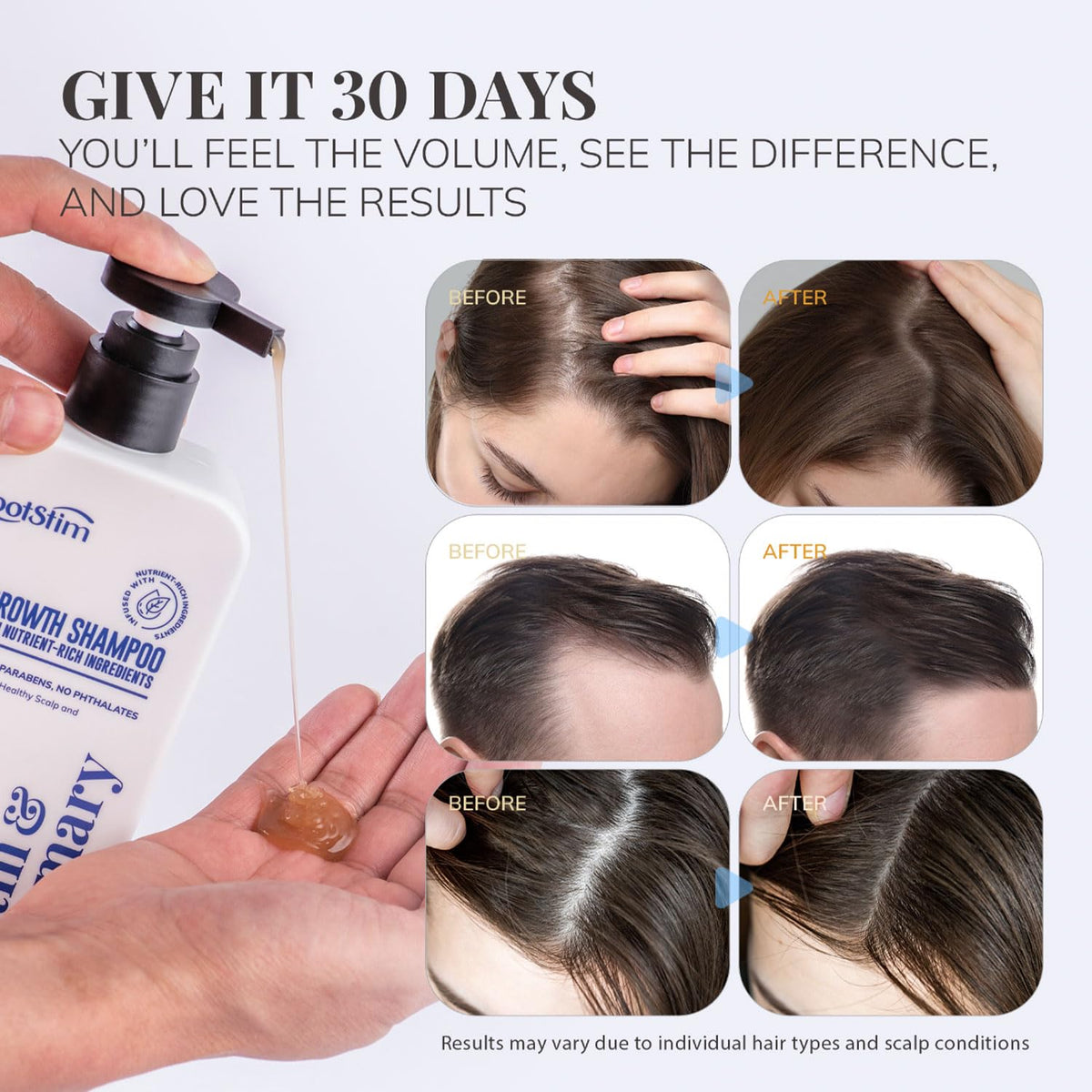 Lathered RootStim shampoo foam in hand illustrating gentle cleansing