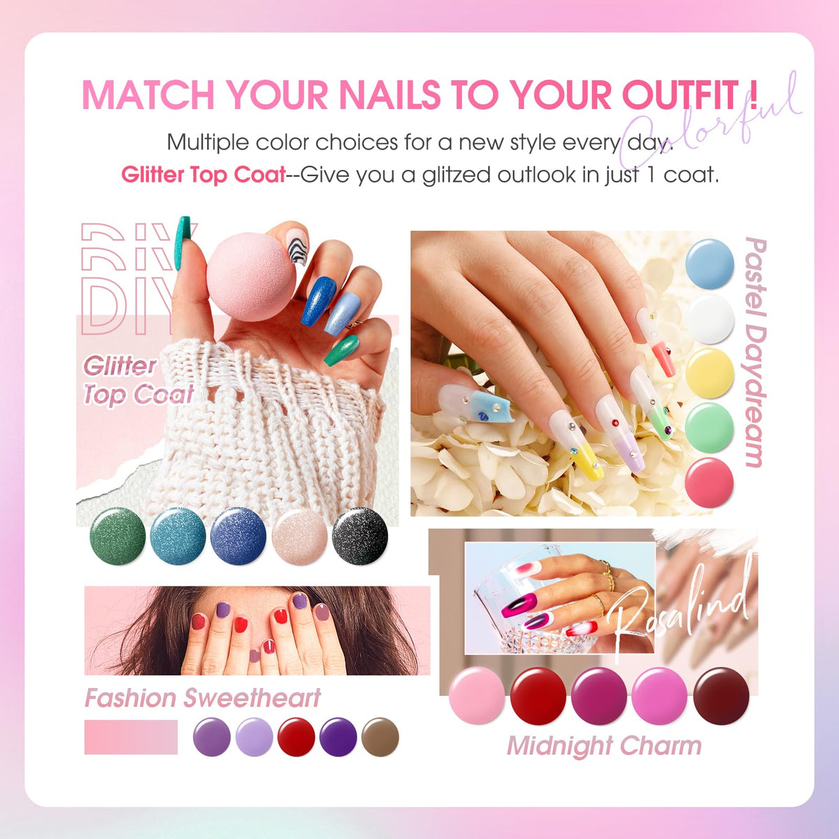 ROSALIND color array flatlay displaying 26 shades for creative choice
