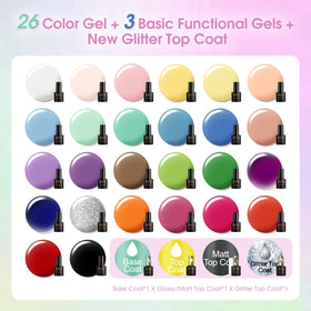 ROSALIND spread of 26 pastel colors on white background for easy shade selection