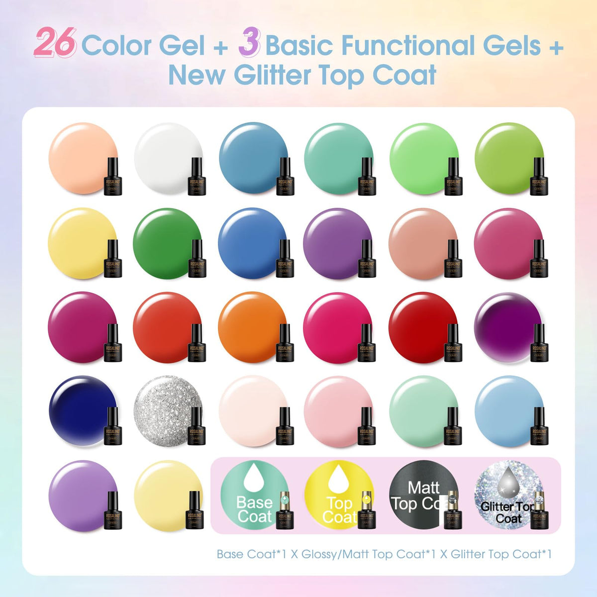 ROSALIND color swatches display with 26 neon and pastel shades for trend-ready looks