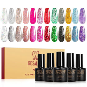ROSALIND front packaging showing 12 glitter gel colors and variety benefits