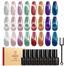 ROSALIND front packaging showing eight glitter cat eye bottles and magnet for easy selection
