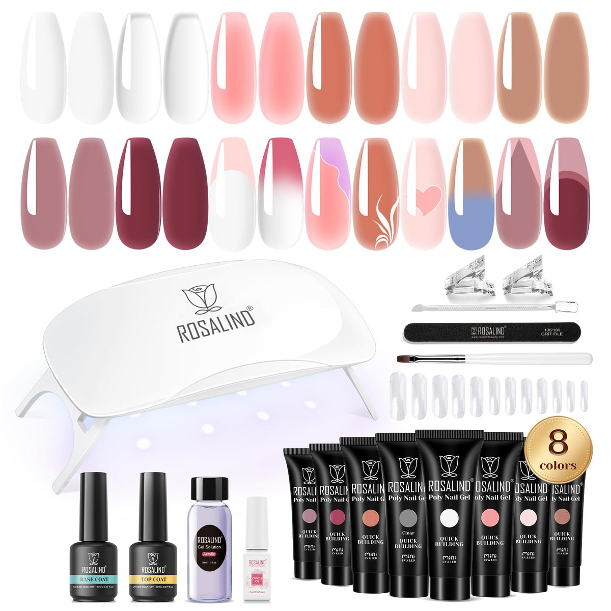 ROSALIND front packaging showing full poly gel kit and accessories for easy setup