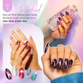 ROSALIND blue galaxy nail swatch showing holographic depth and shimmer