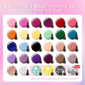 ROSALIND glossy matte glitter bottles grouped to show finish options