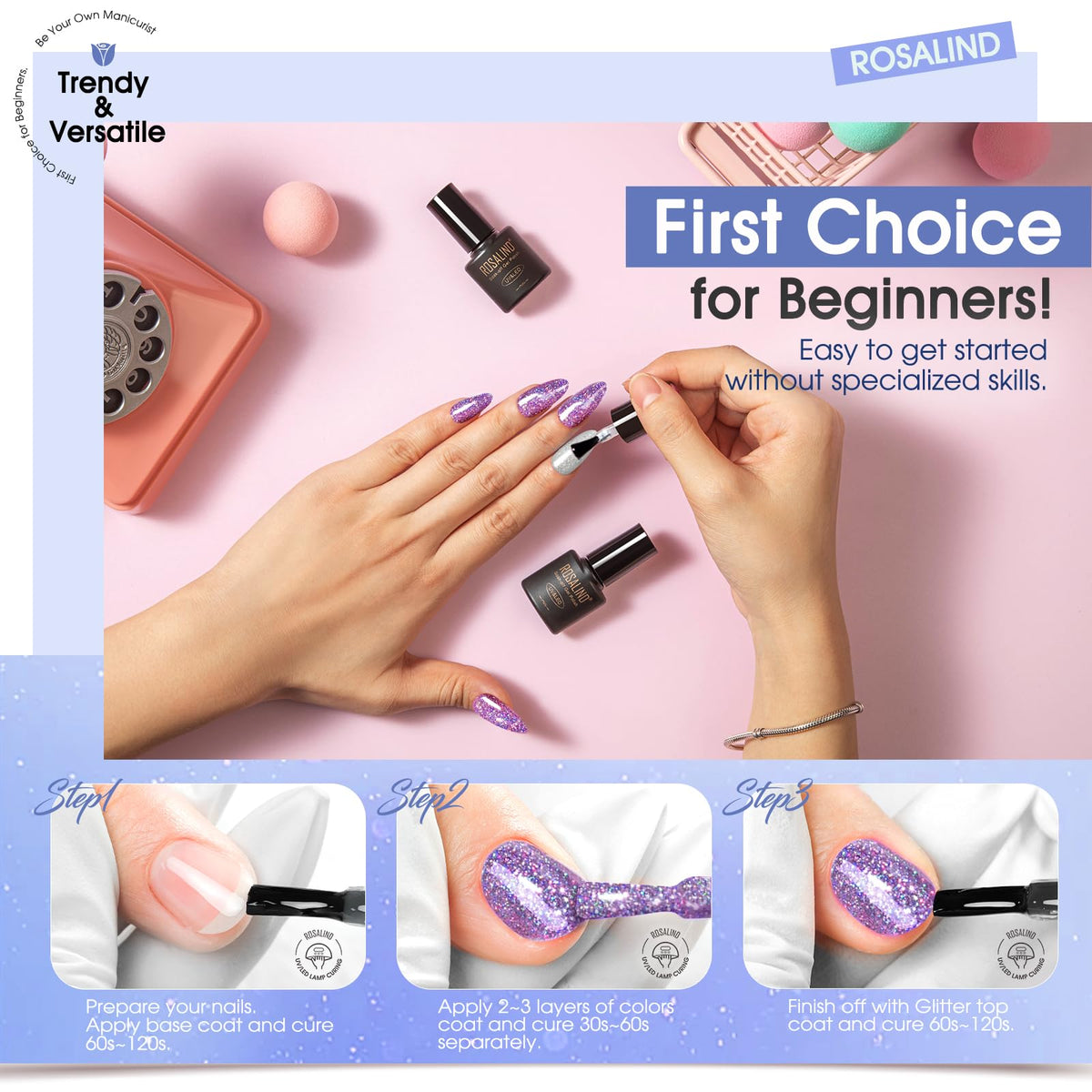 ROSALIND hand holding bottle showing compact travel-friendly size benefit