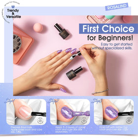 ROSALIND hand holding bottle showing compact travel-friendly size benefit