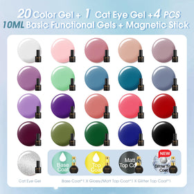 ROSALIND trio of 10mL top coats lined up to show glossy matte and glitter finish options