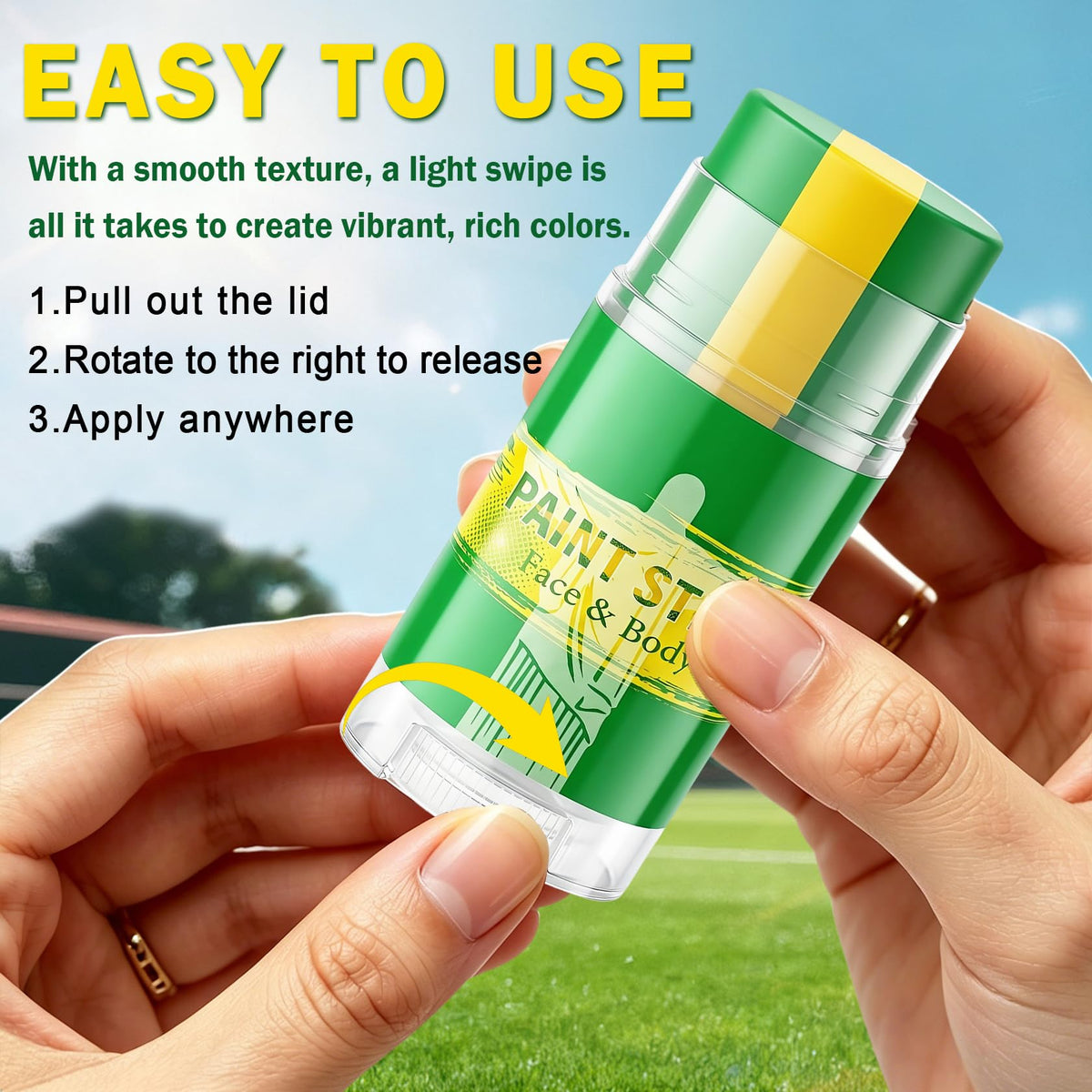 Rosawee applied as green and yellow dual stripes for team spirit