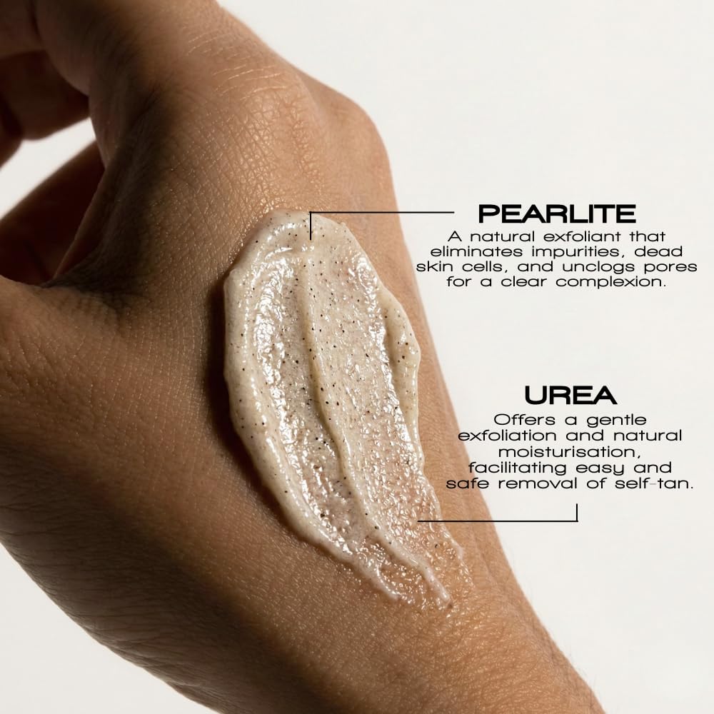 Rose & Caramel applied on leg demonstrating fast tan removal benefit