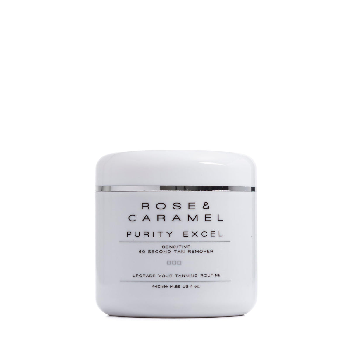 Rose & Caramel front packaging showing bottle and label, quick tan removal benefit