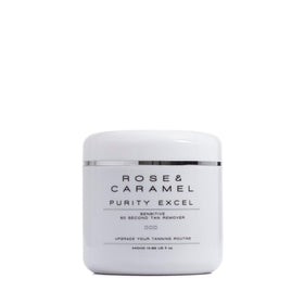 Rose & Caramel front packaging showing bottle and label, quick tan removal benefit