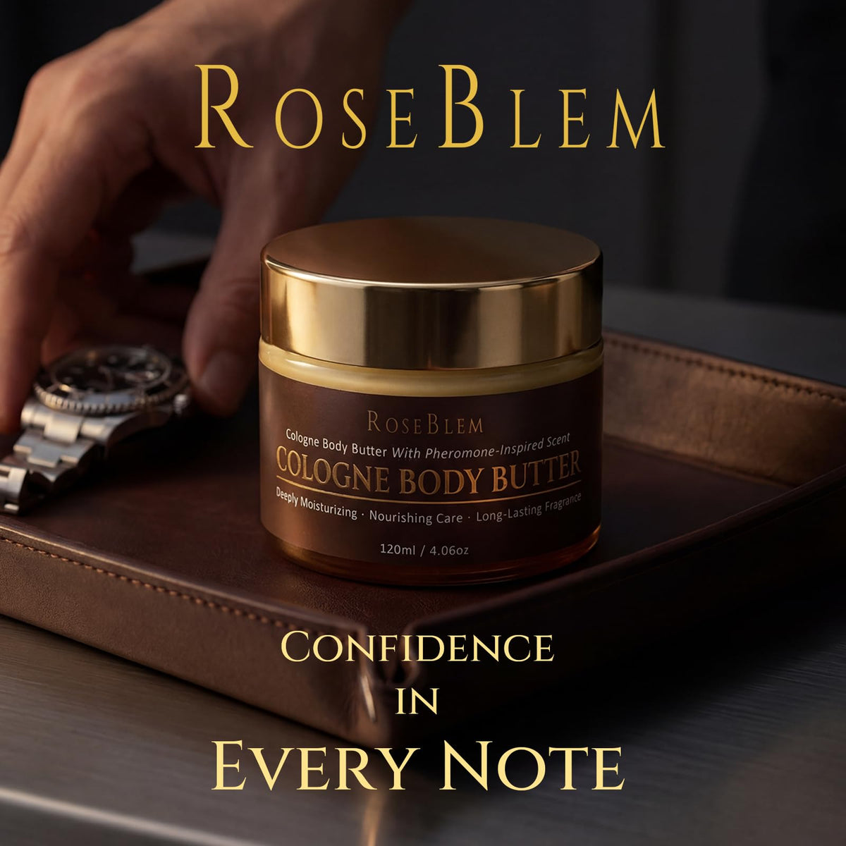 Roseblem applying body butter to forearm for fast absorption benefit