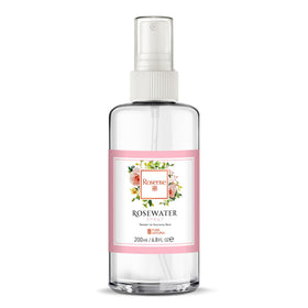 Rosense rosewater spray pump close-up emphasizing fine mist delivery