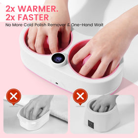 Rosiour heated remover liquid inside bowl demonstrating faster soak benefit