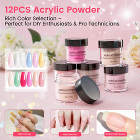 Rosiour 12 acrylic powder jars arrayed to show color range and creative options