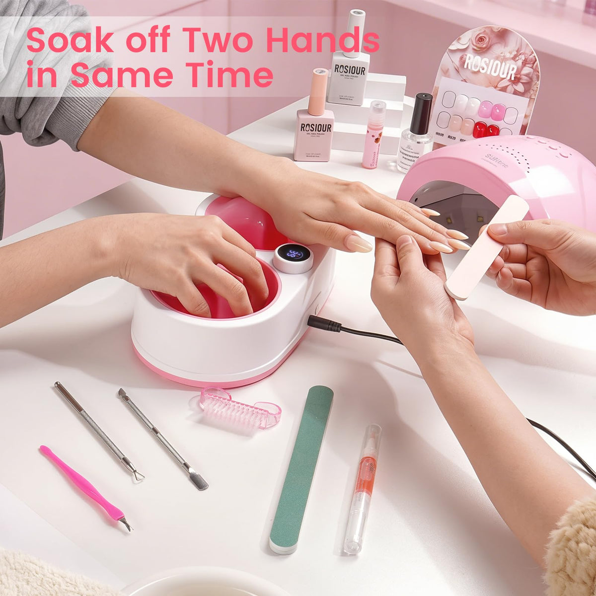 Rosiour scale comparison with hand showing compact size and salon capability
