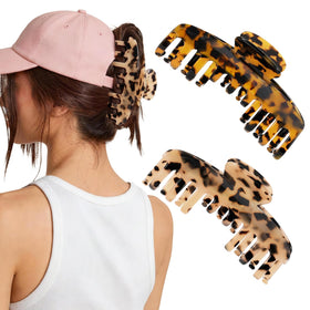 Rosivyphan front view of two hat claw clips showing patterns and glossy finish benefit