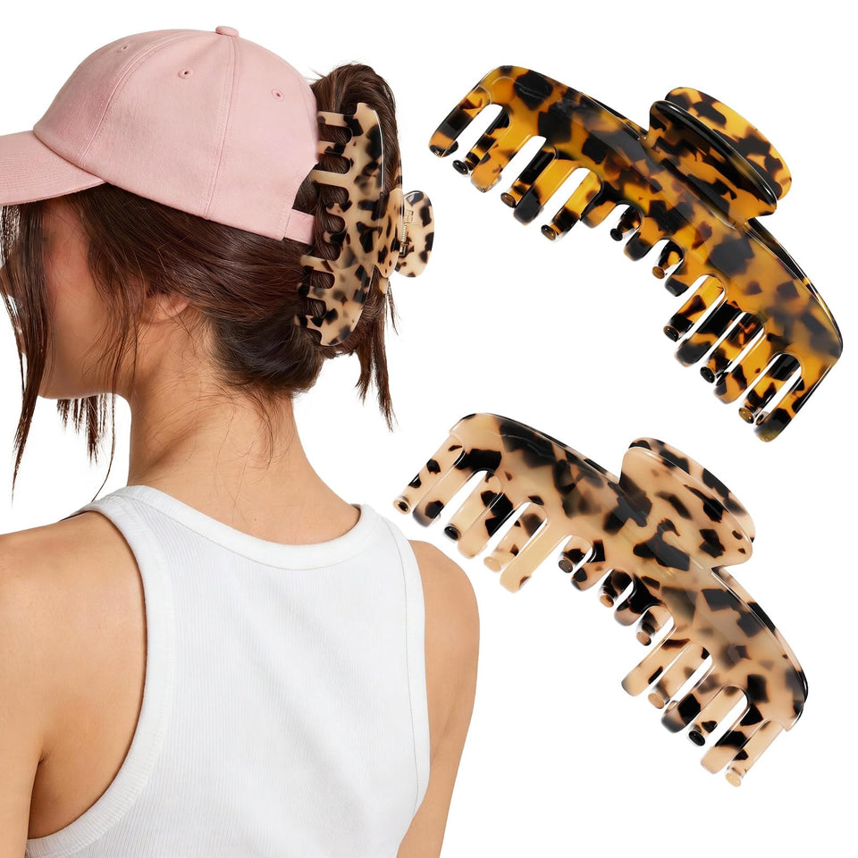 Rosivyphan front view of two hat claw clips showing patterns and glossy finish benefit