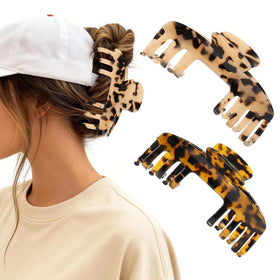 rosivyphan front view of tortoise and leopard clips showing polished finish and style benefit