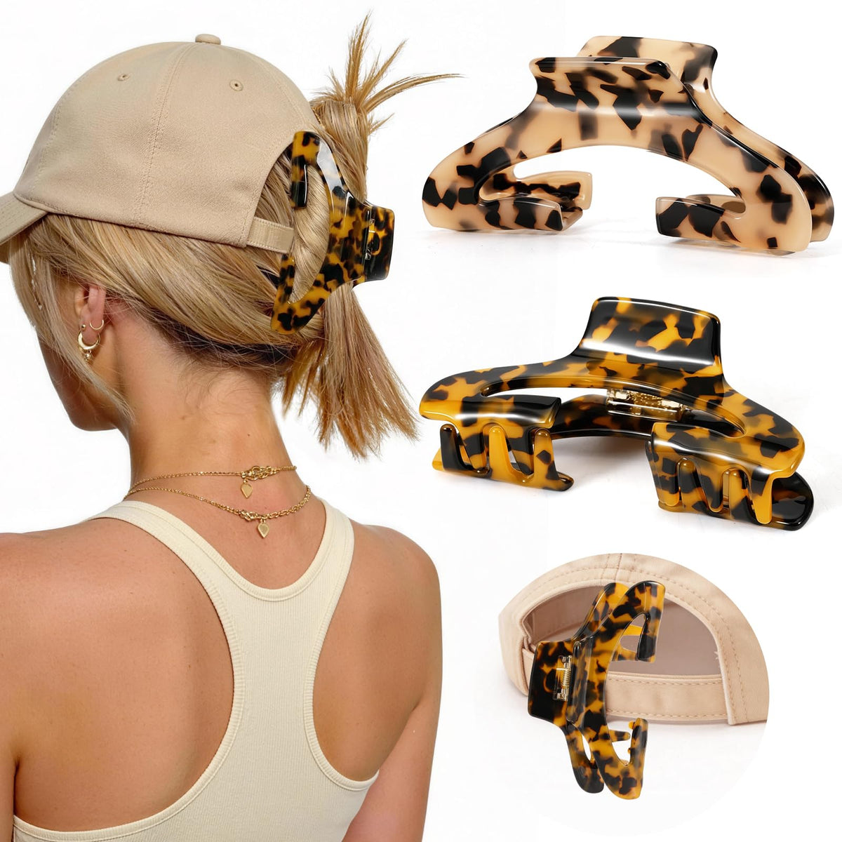 Rosivyphan front view tortoise shell hat claw clips showing glossy finish and pattern benefit: polished look