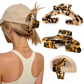 Rosivyphan front view tortoise shell hat claw clips showing glossy finish and pattern benefit: polished look