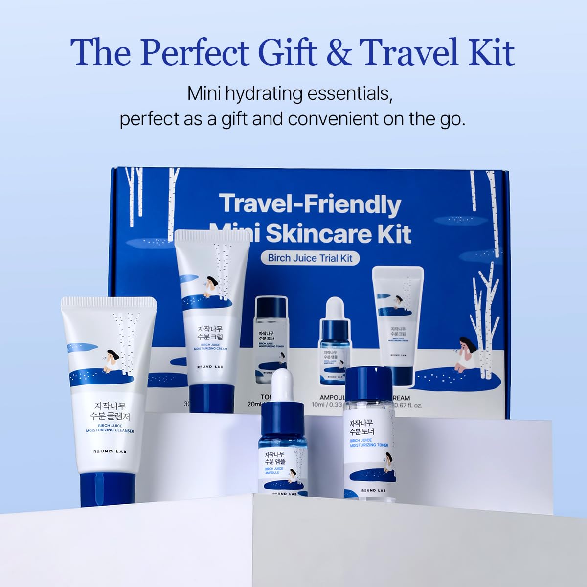ROUND LAB mini kit tucked inside a travel bag demonstrating portability and routine continuity