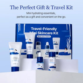 ROUND LAB mini kit tucked inside a travel bag demonstrating portability and routine continuity