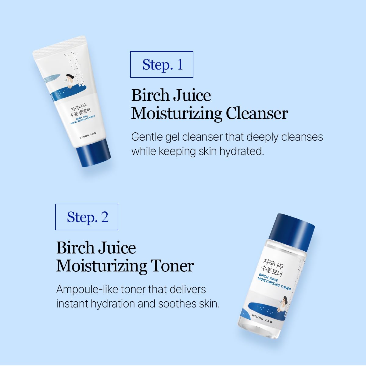 ROUND LAB serum dropper applying clear serum to skin for targeted hydration and smoothing