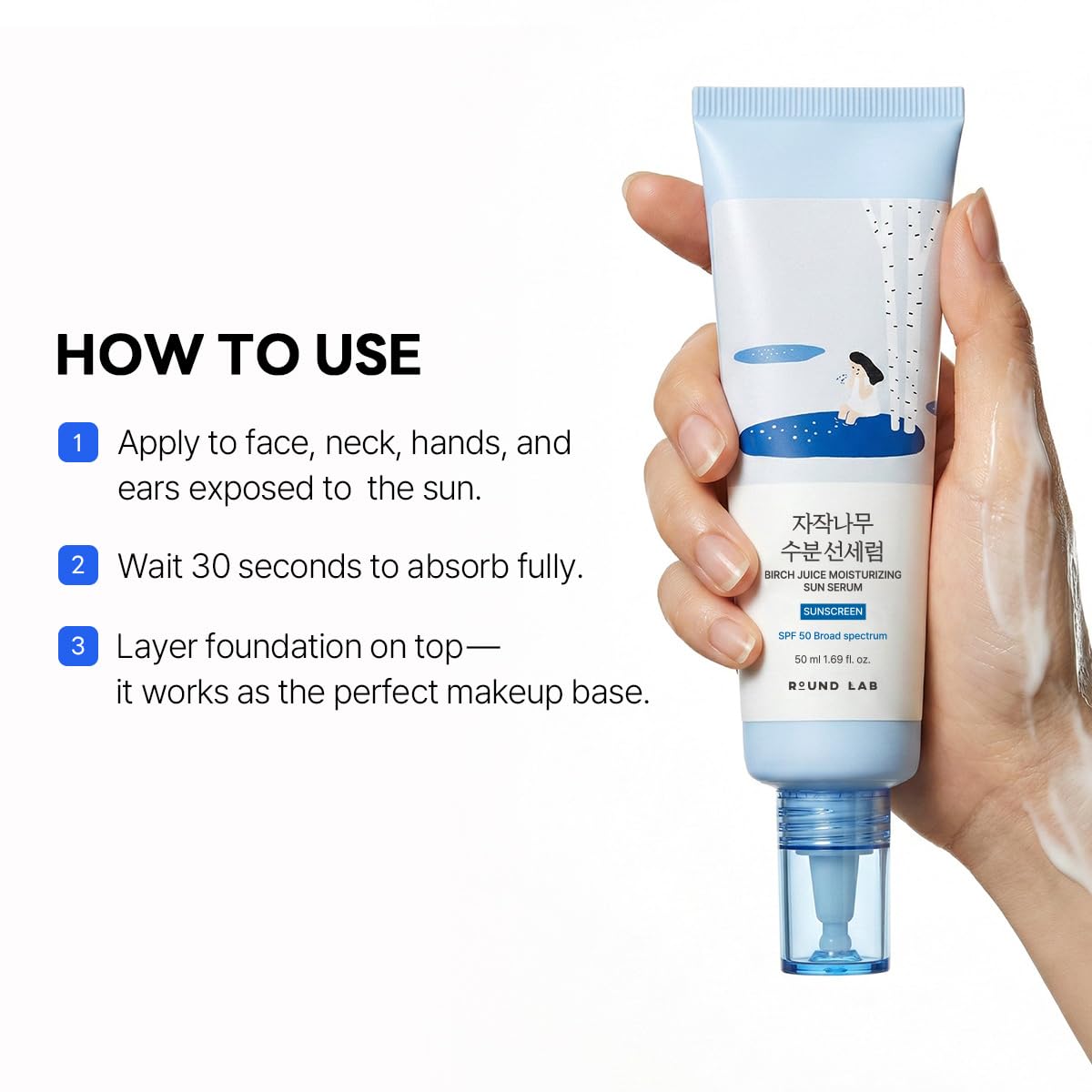 ROUND LAB bottle placed with makeup items showing compatibility under cosmetics