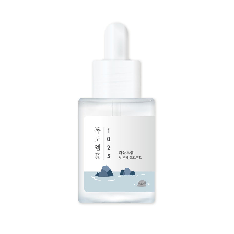 ROUND LAB Dokdo ampule front bottle showing minimalist design and size benefit