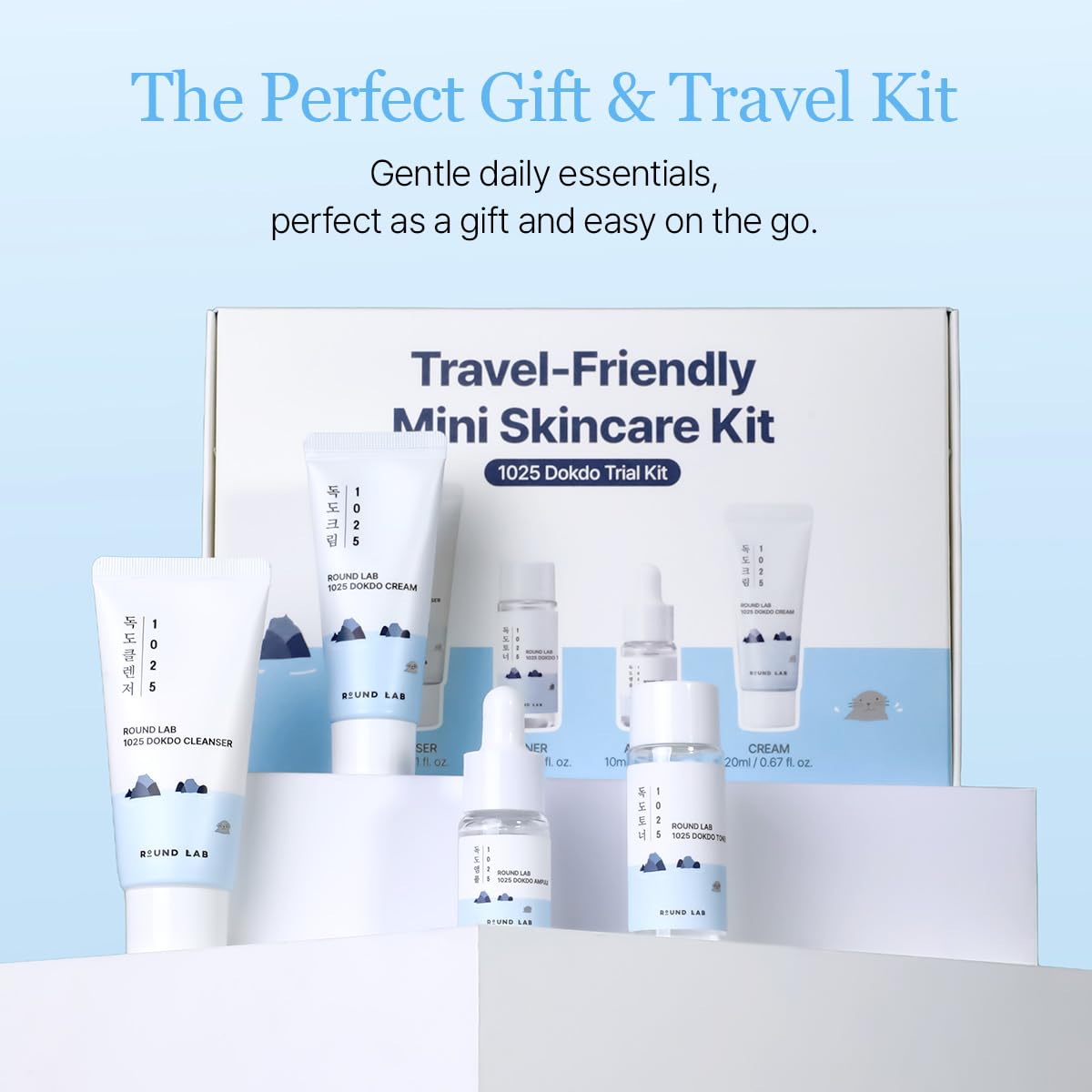 ROUND LAB Dokdo kit inside travel bag showing portability and convenience benefit