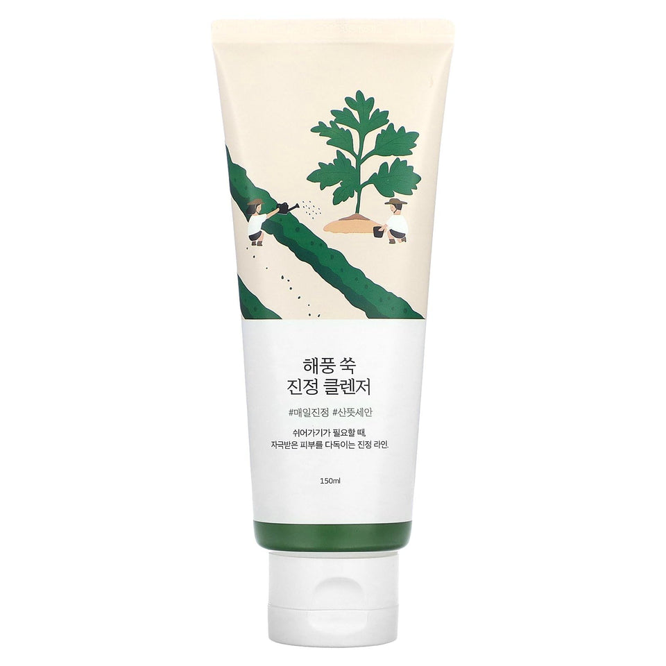 ROUND LAB cleanser front packaging showing bottle and label, calming benefits