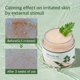 ROUND LAB applying cream to cheek to demonstrate soothing and hydrating action