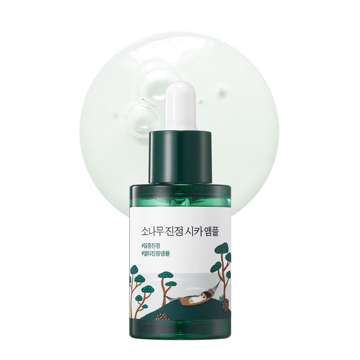 ROUND LAB front bottle view showing calming ampoule packaging and clear formula
