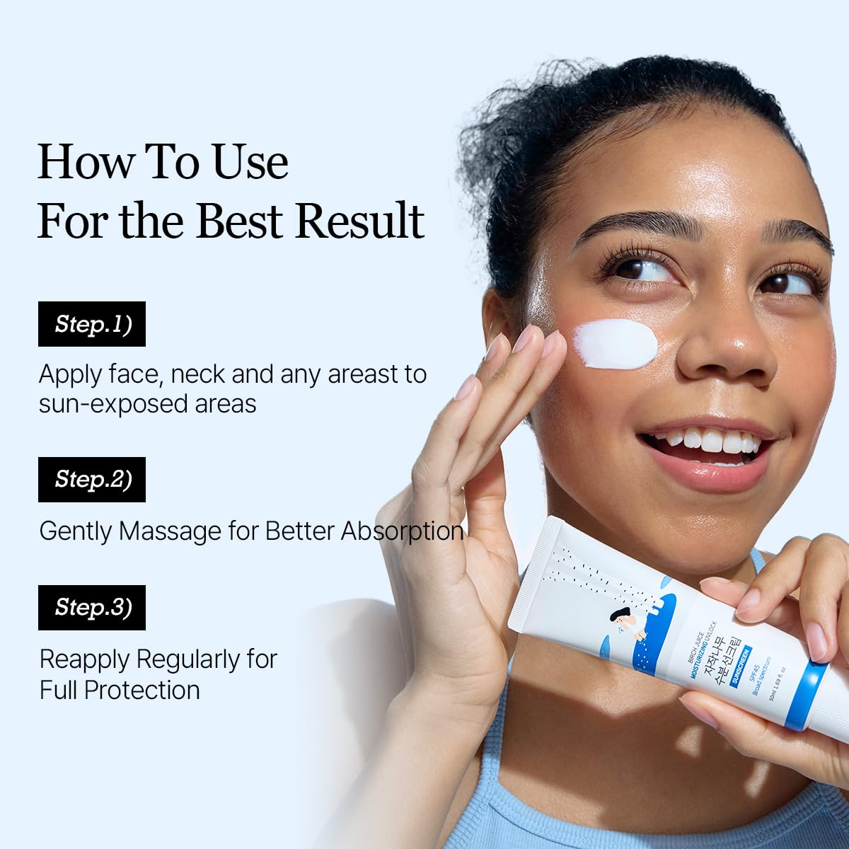 ROUND LAB on face showing even finish and no white cast for makeup base