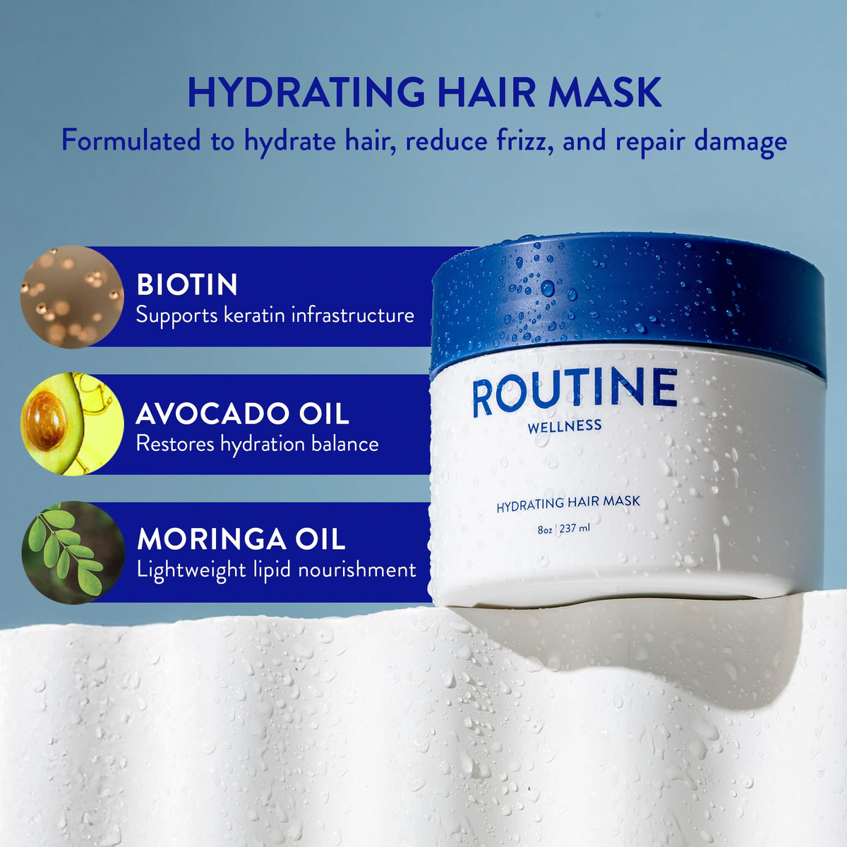 Routine Wellness application on damp hair demonstrating even distribution and deep conditioning benefit