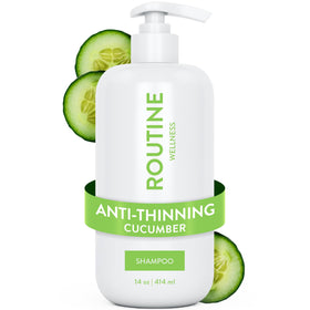 Routine Wellness bottle front view showing cucumber scent and volumizing benefit