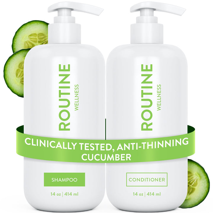 Routine Wellness front packaging showing cucumber set and volumizing benefit