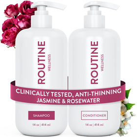 Routine Wellness front packaging showing jasmine and rosewater scent and volumizing benefits