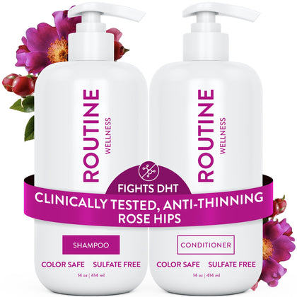 Routine Wellness front packaging showing rose hips scent and volumizing benefit