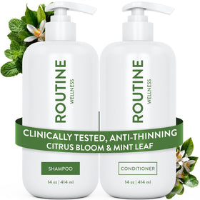 Routine Wellness front packaging set showing both bottles and branding benefits