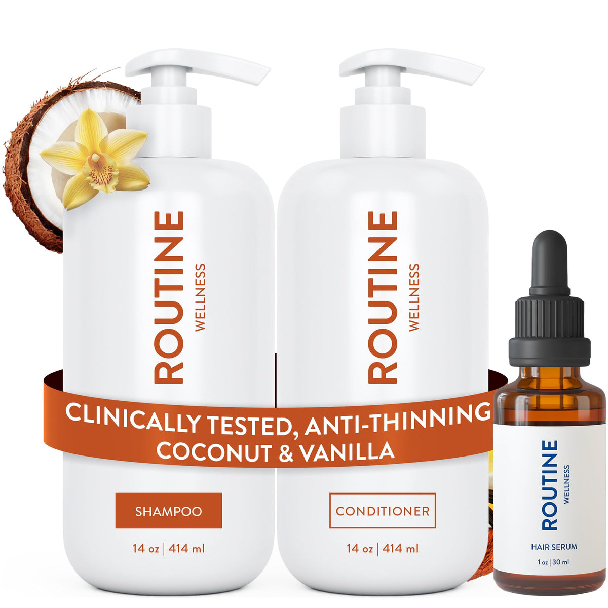 Routine Wellness front packaging showing set and benefit of fuller-looking hair