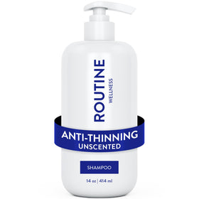 Routine Wellness front bottle shot showing product and clearer hair benefit