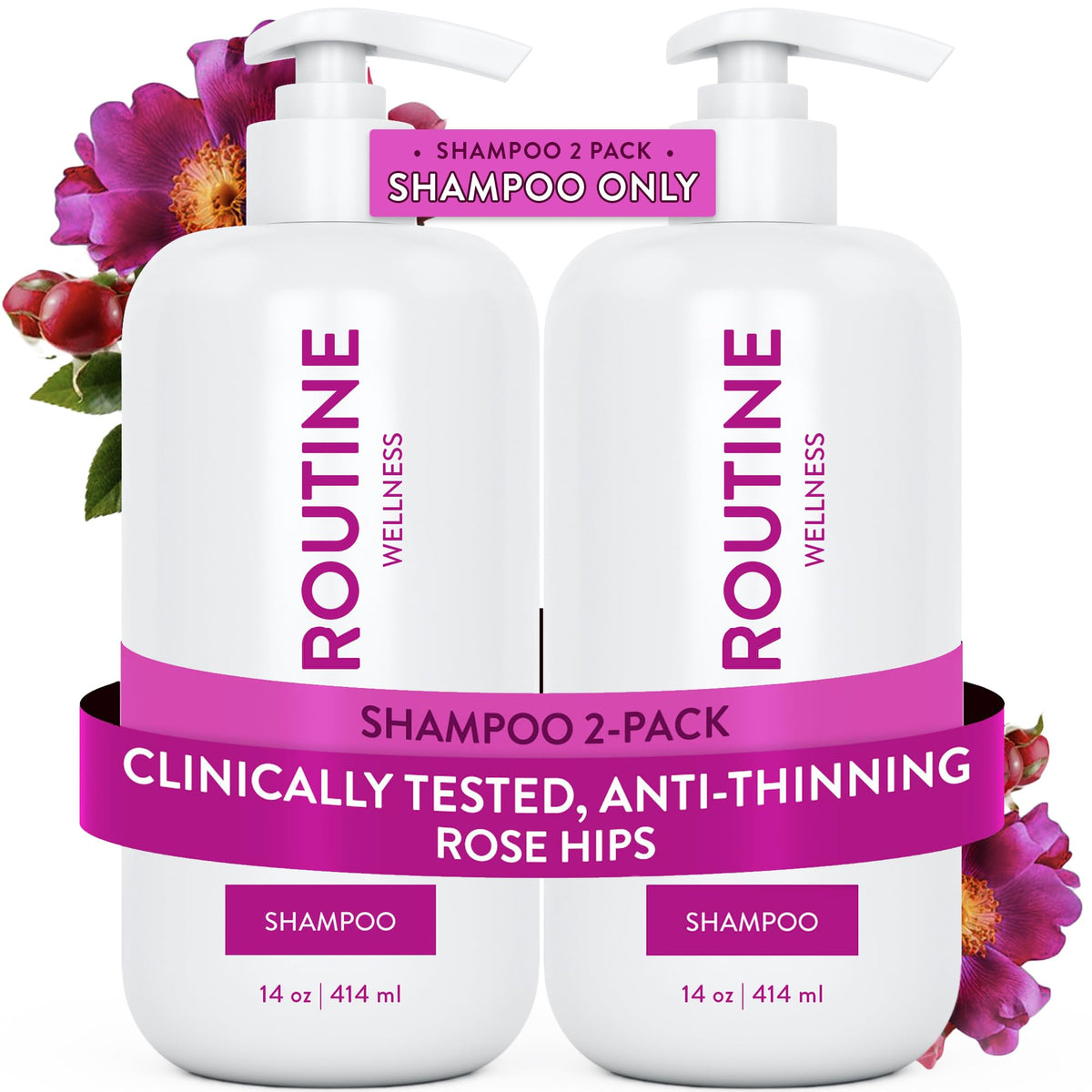 Routine Wellness front packaging showing brand and volumizing shampoo benefits