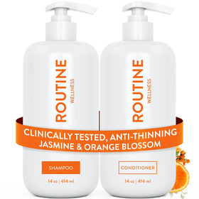 Routine Wellness front packaging showing duo for fuller-looking hair benefits