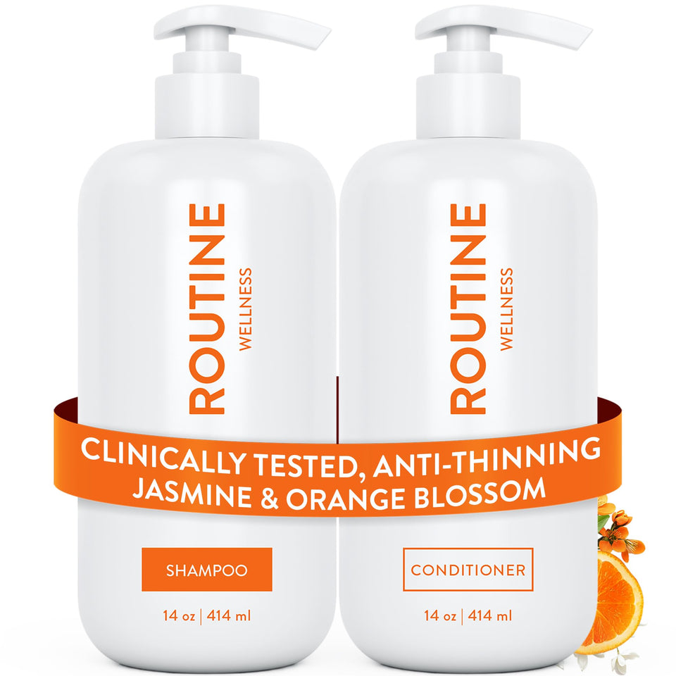 Routine Wellness front packaging showing duo for fuller-looking hair benefits