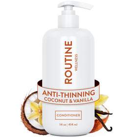 Routine Wellness front packaging showing 14oz bottle and coconut vanilla scent benefit