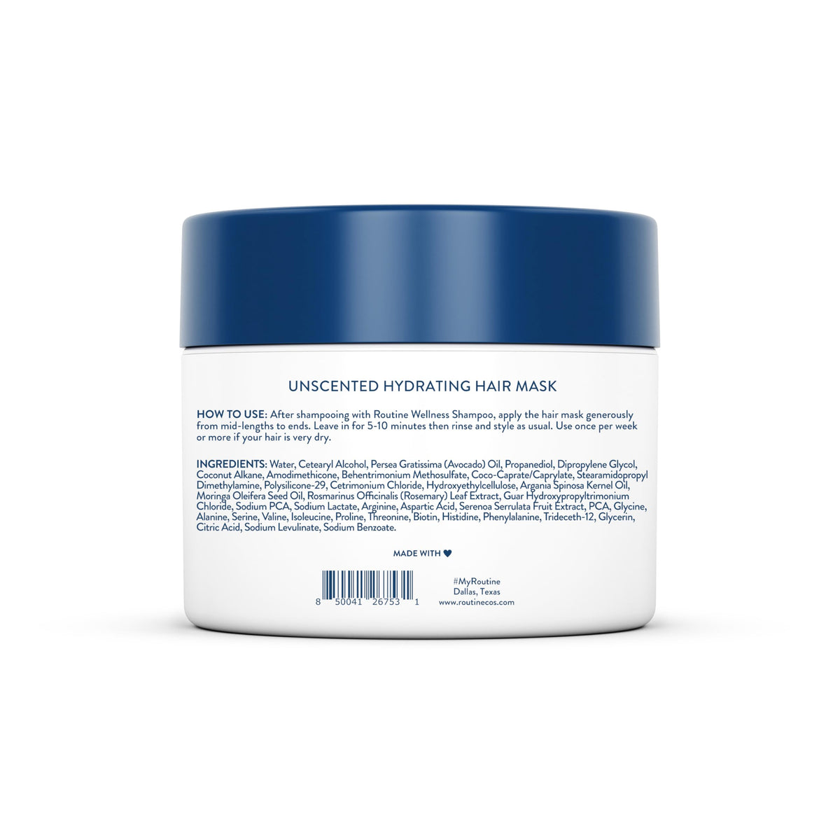 Routine Wellness jar on bathroom shelf in lifestyle setting for daily hair care routine