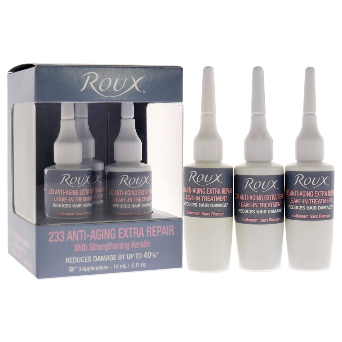 Roux 233 being applied to damp hair in hand, Roux restores strength and manageability